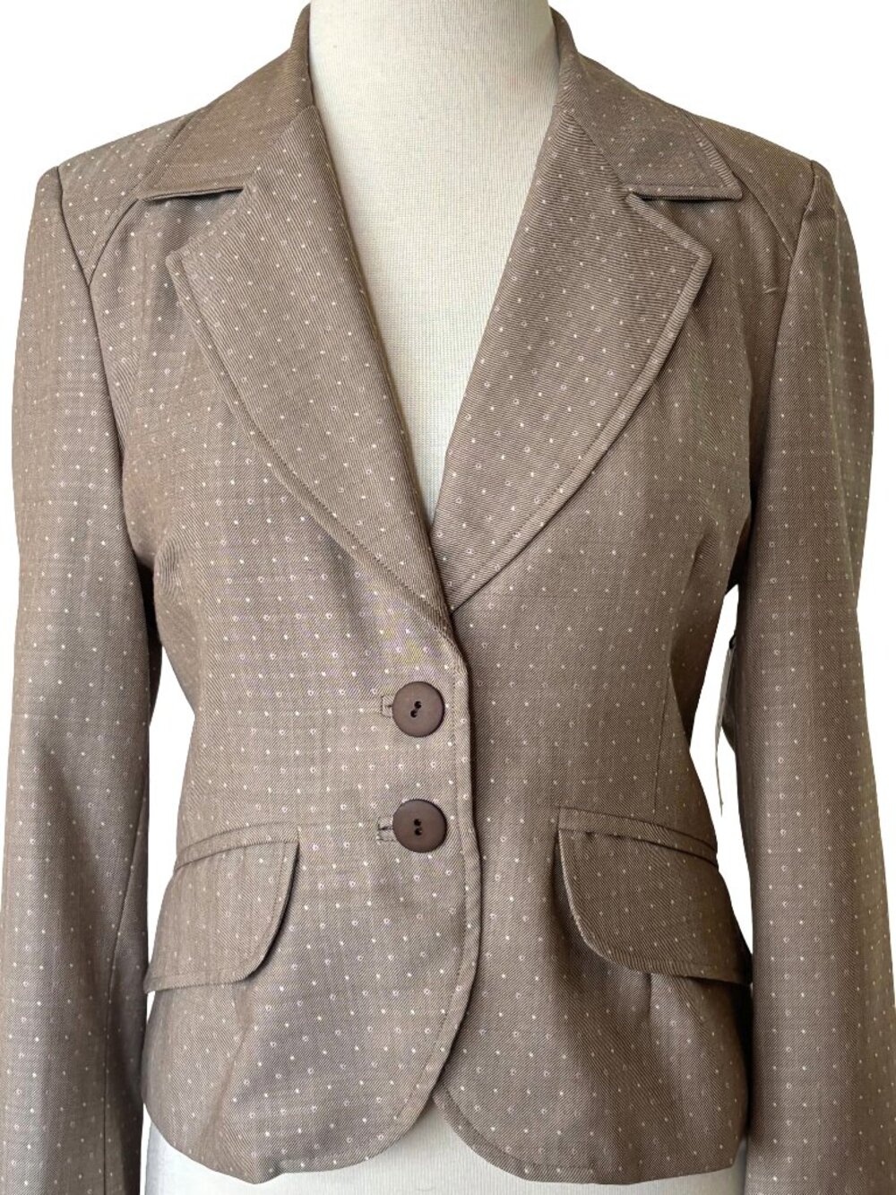 Y2K Kaj Ani Beige Lined Dotted Jacquard Blazer Jacket 4 Nanette Lepore Pocket